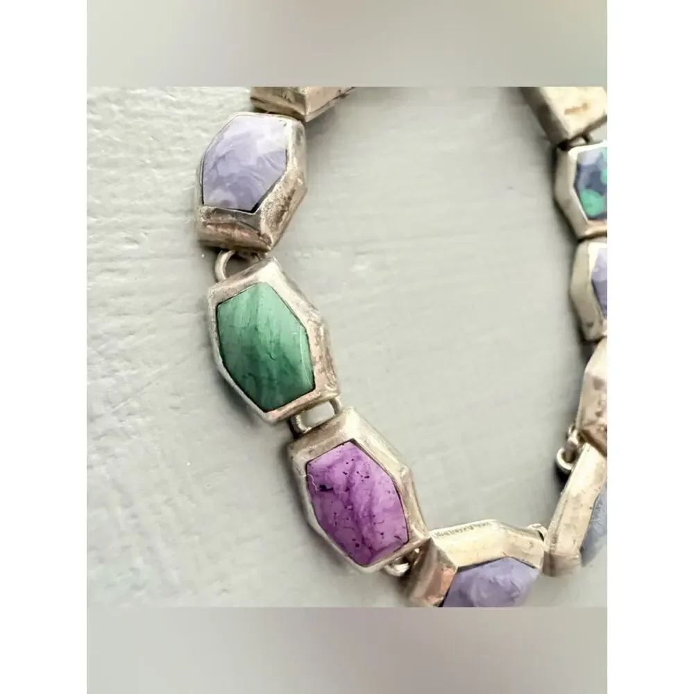 Vintage Taxco 925 Sterling Silver & Stone Bracelet